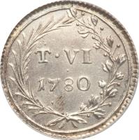 Order of Malta coin 6 Tari - Emmanuel de Rohan (1776 - 1780) reverse reverse of 6 Tari - Emmanuel de Rohan (1776 - 1780) coin with KM# 303 from Order of Malta. Inscription: T · VI 1780