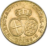 Order of Malta coin 10 Scudi - Emmanuel de Rohan (1778 - 1782) reverse reverse of 10 Scudi - Emmanuel de Rohan (1778 - 1782) coin with KM# 310 from Order of Malta. Inscription: HOSPITAL ET S SEPUL HIERUSAL