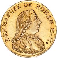 Order of Malta coin 20 Scudi - Emmanuel de Rohan (1778) obverse obverse of 20 Scudi - Emmanuel de Rohan (1778) coin with KM# 311 from Order of Malta. Inscription: F EMMANUEL DE ROHAN M * M *