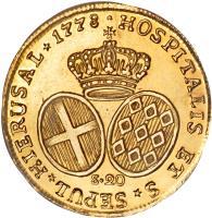 Order of Malta coin 20 Scudi - Emmanuel de Rohan (1778) reverse reverse of 20 Scudi - Emmanuel de Rohan (1778) coin with KM# 311 from Order of Malta. Inscription: HOSPITALIS ET S SEPUL * HIERUSAL * 1778