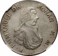 Order of Malta coin 2 Scudi - Emmanuel de Rohan (1796) obverse obverse of 2 Scudi - Emmanuel de Rohan (1796) coin with KM# 343 from Order of Malta. Inscription: F · EMMANUEL DE ROHAN M · M ·