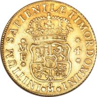 Mexico coin 4 Escudos - Felipe V (1732 - 1747) reverse reverse of 4 Escudos - Felipe V (1732 - 1747) coin with KM# 135 from Mexico.