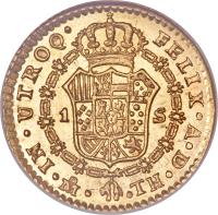Mexico coin 1 Escudo - Carlos IV (1792 - 1808) reverse reverse of 1 Escudo - Carlos IV (1792 - 1808) coin with KM# 120 from Mexico.