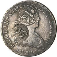 Mexico coin 8 Reales - Carlos IV - Chilpanzingo and Morelos; Countermarked (1806) obverse obverse of 8 Reales - Carlos IV - Chilpanzingo and Morelos; Countermarked (1806) coin with KM# 284 from Mexico. Inscription: CAROLUS · IIII