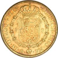 Mexico coin 8 Escudos - Carlos III (1772 - 1776) reverse reverse of 8 Escudos - Carlos III (1772 - 1776) coin with KM# 156 from Mexico.