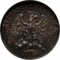 Mexico coin 5 Centavos (1868) obverse obverse of 5 Centavos (1868) coin with KM# Pn108 from Mexico. Inscription: REPUBLICA MEXICANA 1868