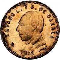 Mexico coin 5 Pesos - Provisional Government (1915) obverse obverse of 5 Pesos - Provisional Government (1915) coin with KM# 750 from Mexico. Inscription: ESTADOL.YS DE OAXACA