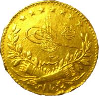 obverse of 25 Kuruş - Abdul Hamid II - 30th year of reign (1881 - 1905) coin with KM# 729 from Ottoman Empire.