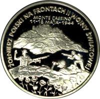 Poland coin 200000 Złotych - Polish Soldiers WW II Monte Cassino (1994) reverse reverse of 200000 Złotych - Polish Soldiers WW II Monte Cassino (1994) coin with Y# 262 from Poland. Inscription: POLSKI ŻOŁNIERZ NA FRONTACH II WOJNY ŚWIATOWEJ MONTE CASSINO 11-18 MAJA - 1944