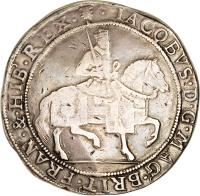 Scotland coin 60 Shillings - James VI (1603) obverse obverse of 60 Shillings - James VI (1603) coin with SP# 5501 from Scotland. Inscription: · IACOBVS · D · G · MAG · BRIT · FRAN · & · HIB · REX ·
