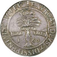 Scotland coin 1 Ryal - Mary I (1565) reverse reverse of 1 Ryal - Mary I (1565) coin with SP# 5425 from Scotland. Inscription: · EXVRGAT · DEVS · & · DISSIPENTᴿ.INIMICI · EI⁹ · DAT GLORIA VIRES 15 65
