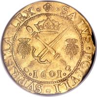 Scotland coin 1 Sword and Sceptre - James VI (1601 - 1604) reverse reverse of 1 Sword and Sceptre - James VI (1601 - 1604) coin with SP# 5460 from Scotland. Inscription: · SALVS · POPVLI · SVPREMA · LEX · · 1601 ·