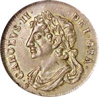 Scotland coin 1/4 Merk - Charles II (1677 - 1681) obverse obverse of 1/4 Merk - Charles II (1677 - 1681) coin with SP# 5624 from Scotland. Inscription: CAROLUS · II · · DEI · GRA · F