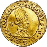 Scotland coin 2 Ducats - James VI - Hat Piece (1591 - 1593) obverse obverse of 2 Ducats - James VI - Hat Piece (1591 - 1593) coin with SP# 5457 from Scotland.