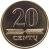 reverse of 20 Centų (1997 - 2014) coin with KM# 107 from Lithuania. Inscription: 20 CENTŲ