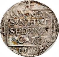 Scotland coin 1 Nonsunt - Francis & Mary (1558) reverse reverse of 1 Nonsunt - Francis & Mary (1558) coin with SP# 5447 from Scotland. Inscription: IAM NON SVNT DVO SED VNA CARO