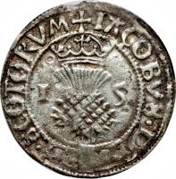 Scotland coin 1 Bawbee - James V (1538 - 1542) obverse obverse of 1 Bawbee - James V (1538 - 1542) coin with SP# 5384 from Scotland. Inscription: + IACOBVS D G REX SCOTORVM I 5