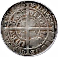 Scotland coin 1 Groat - David II (1367 - 1371) reverse reverse of 1 Groat - David II (1367 - 1371) coin with SP# 5125 from Scotland. Inscription: DNS PTECTOR MS F LIBATOR MS