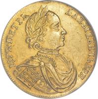 obverse of 2 Ducat / 2 Chervonets - Peter I - Trade Coinage (1714) coin with KM# 150 from Russia.