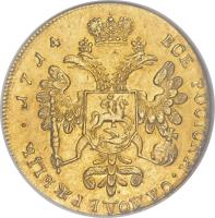 reverse of 2 Ducat / 2 Chervonets - Peter I - Trade Coinage (1714) coin with KM# 150 from Russia.