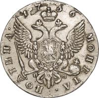 reverse of 1 Poltina - Elizabeth (1741 - 1761) coin with C# 18 from Russia. Inscription: МОНЕТА · ПОЛТИНА