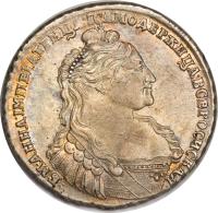 obverse of 1 Rouble - Anna (1734 - 1737) coin with KM# 197 from Russia. Inscription: БМ · АННА · IМПЕРАТРИЦА · IСАМОДЕРЖИЦА · ВСЕРОСИСКАЯ ·