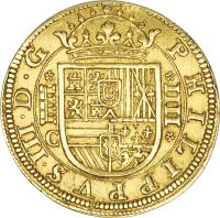 Spain coin 4 Escudos - Felipe III (1607 - 1611) obverse obverse of 4 Escudos - Felipe III (1607 - 1611) coin with KM# 31 from Spain.