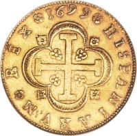 reverse of 8 Escudos - Carlos II (1699 - 1700) coin with KM# 233 from Spain.