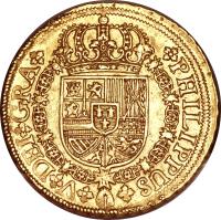 Spain coin 8 Escudos - Felipe V (1719 - 1729) obverse obverse of 8 Escudos - Felipe V (1719 - 1729) coin with KM# 315 from Spain.