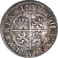 Spain coin 4 Reales - Felipe V (1728 - 1740) reverse reverse of 4 Reales - Felipe V (1728 - 1740) coin with KM# 337 from Spain.