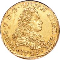 obverse of 8 Escudos - Felipe V (1729 - 1738) coin with KM# 346 from Spain.