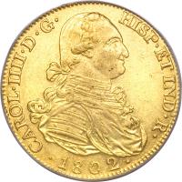 obverse of 8 Escudos - Carlos IV (1788 - 1791) coin with KM# 437 from Spain.