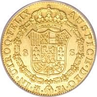reverse of 8 Escudos - Carlos IV (1788 - 1791) coin with KM# 437 from Spain.