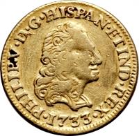 Spain coin 1 Escudo - Felipe V (1729 - 1739) obverse obverse of 1 Escudo - Felipe V (1729 - 1739) coin with KM# 343 from Spain.