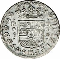 Spain coin 2 Reales - Felipe V (1731 - 1745) obverse obverse of 2 Reales - Felipe V (1731 - 1745) coin with KM# 355 from Spain.