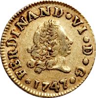 obverse of 1/2 Escudo - Fernando VI (1746 - 1748) coin with KM# 372 from Spain.