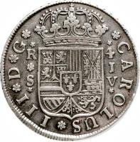 Spain coin 4 Reales - Carlos III (1760 - 1761) obverse obverse of 4 Reales - Carlos III (1760 - 1761) coin with KM# 396 from Spain.