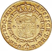Spain coin 4 Escudos - Carlos III (1772 - 1785) reverse reverse of 4 Escudos - Carlos III (1772 - 1785) coin with KM# 418 from Spain.