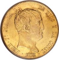 obverse of 320 Reales - Fernando VII (1822 - 1823) coin with KM# 566 from Spain.
