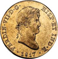 obverse of 8 Escudos - Fernando VII (1814 - 1820) coin with KM# 485 from Spain.
