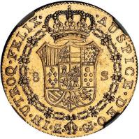 Spain coin 8 Escudos - Fernando VII (1814 - 1820) reverse reverse of 8 Escudos - Fernando VII (1814 - 1820) coin with KM# 485 from Spain.