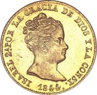 Spain coin 80 Reales - Isabel II (1837 - 1849) obverse obverse of 80 Reales - Isabel II (1837 - 1849) coin with KM# 578 from Spain. Inscription: ISABEL 2 POR LA GRACIA DE DIOS Y LA CONST. 1837.