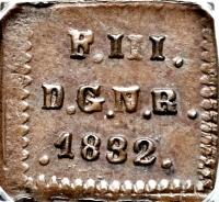 reverse of 1/2 Maravedi - Fernando VII - Navarre (1831 - 1832) coin with KM# 135 from Spain. Inscription: F.III. D.G.N.R .1832.