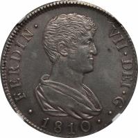 obverse of 4 Reales - Fernando VII (1809 - 1814) coin with KM# 453 from Spain. Inscription: FERDIN. VII. DEI. G. .1810.