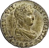 Spain coin 1/2 Real - Fernando VII (1814 - 1833) obverse obverse of 1/2 Real - Fernando VII (1814 - 1833) coin with KM# 482 from Spain. Inscription: DEI GRATIA FERDIN. VII. 1833