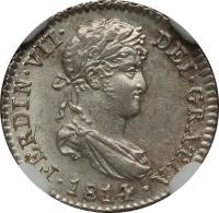 obverse of 1/2 Real - Fernando VII (1812 - 1814) coin with KM# 473 from Spain. Inscription: DEI GRATIA FERDIN. VII. 1814