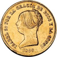 obverse of 100 Reales - Isabel II (1850 - 1851) coin with KM# 594 from Spain.