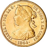 obverse of 100 Reales - Isabel II (1863 - 1864) coin with KM# 617 from Spain.