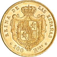 reverse of 100 Reales - Isabel II (1863 - 1864) coin with KM# 617 from Spain.