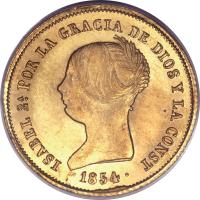 obverse of 100 Reales - Isabel II (1851 - 1855) coin with KM# 596 from Spain.